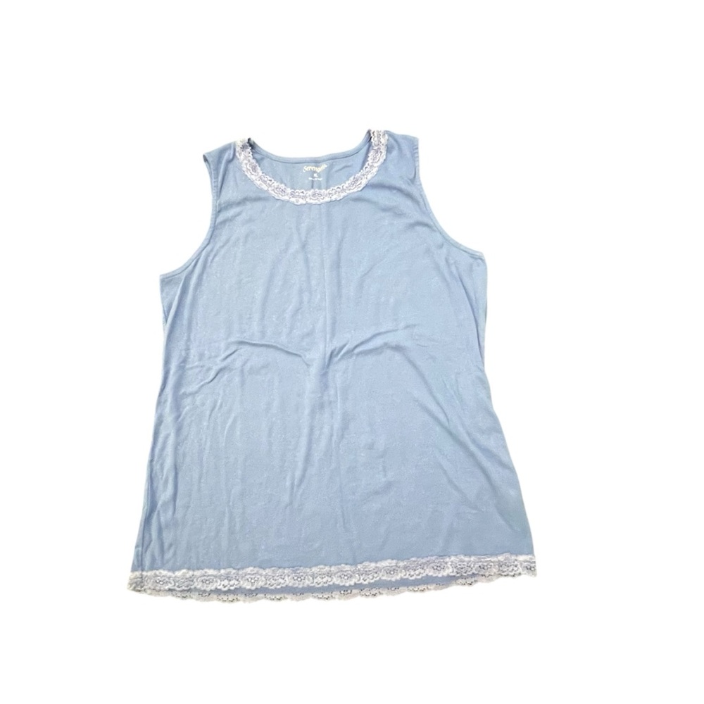 Serengeti Lace Trim Tank Top Size XL Long Camisole Y2K Retro Baby Blue‎ Casual